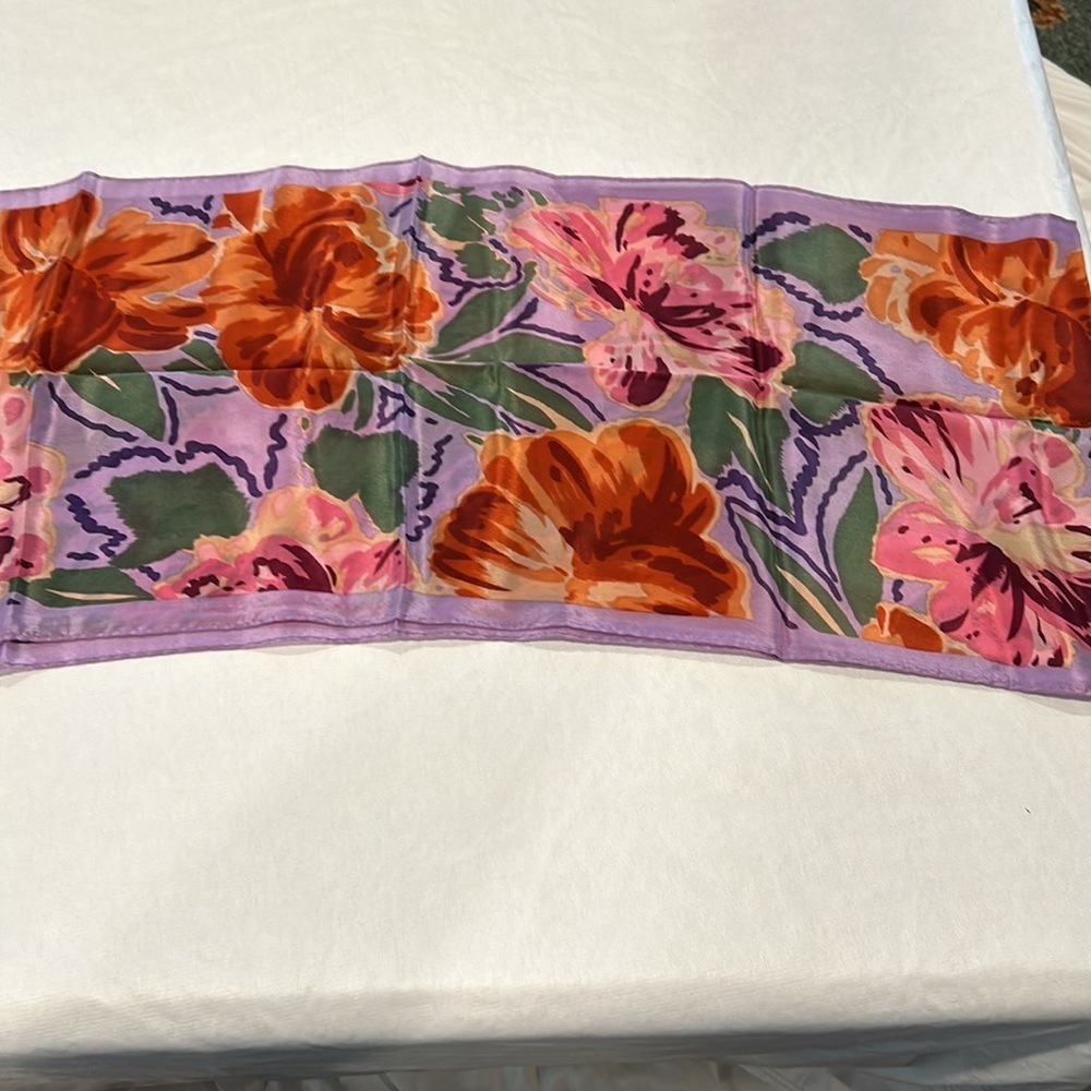 Honey Vintage Silk Scarf Purple Floral Like New Size 52x10 View 6